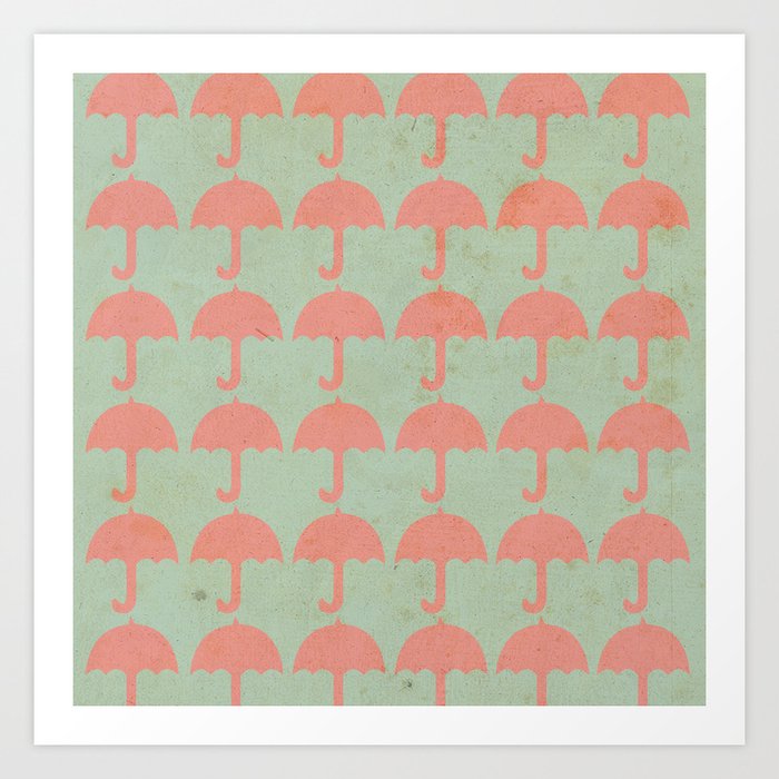 Pink Umbrellas Textile Art Print Art Print