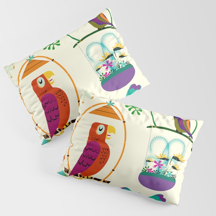 Vintage Modern Tiki Birds Pillow Sham