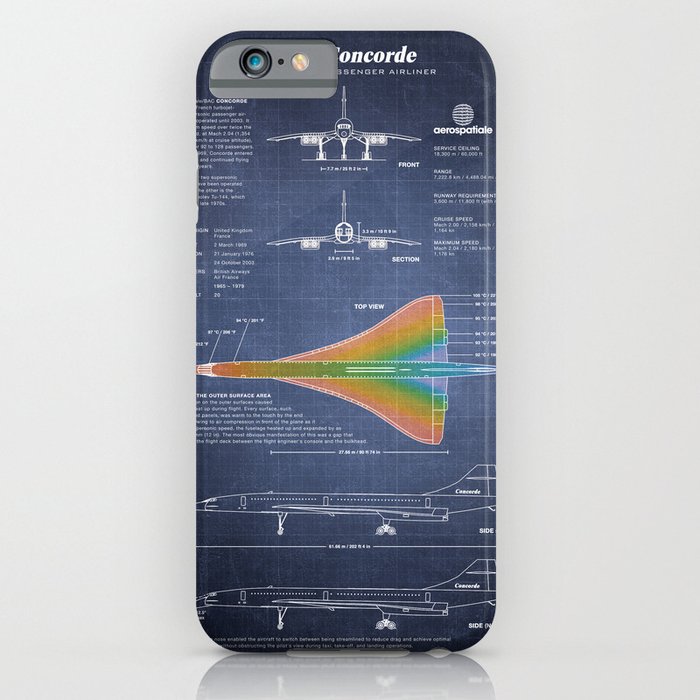 Concorde Supersonic Airliner Blueprint (dark blue) iPhone Case