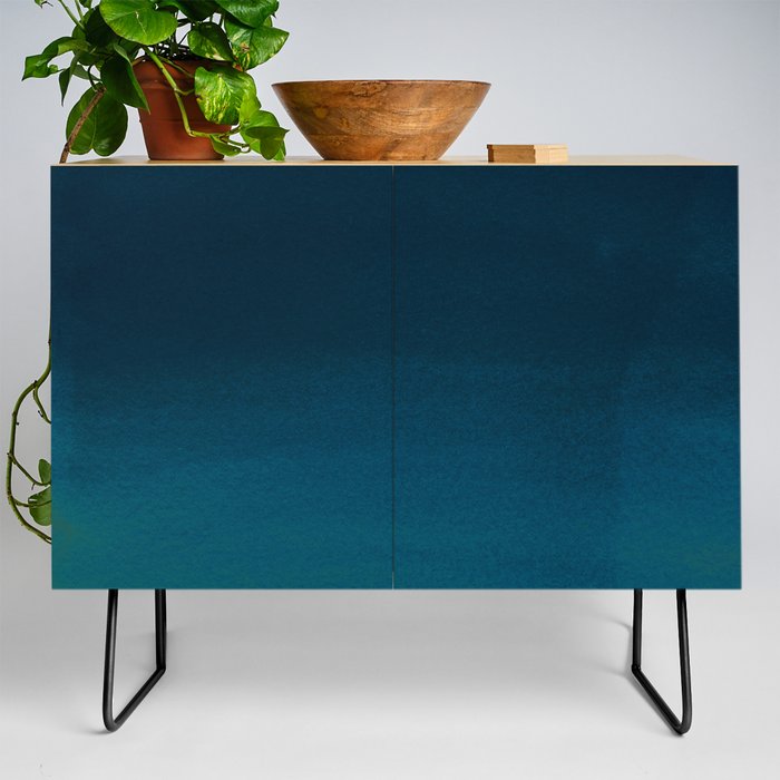 Hand painted navy blue green watercolor ombre brushstrokes Credenza