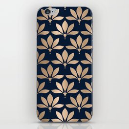 Gold and Navy Art Deco Leaf Design iPhone Skin