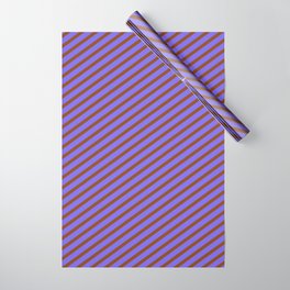 [ Thumbnail: Brown and Medium Slate Blue Colored Striped/Lined Pattern Wrapping Paper ]