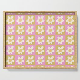 Spring of Retro Daisies - Pink and Sandy Yellow Serving Tray
