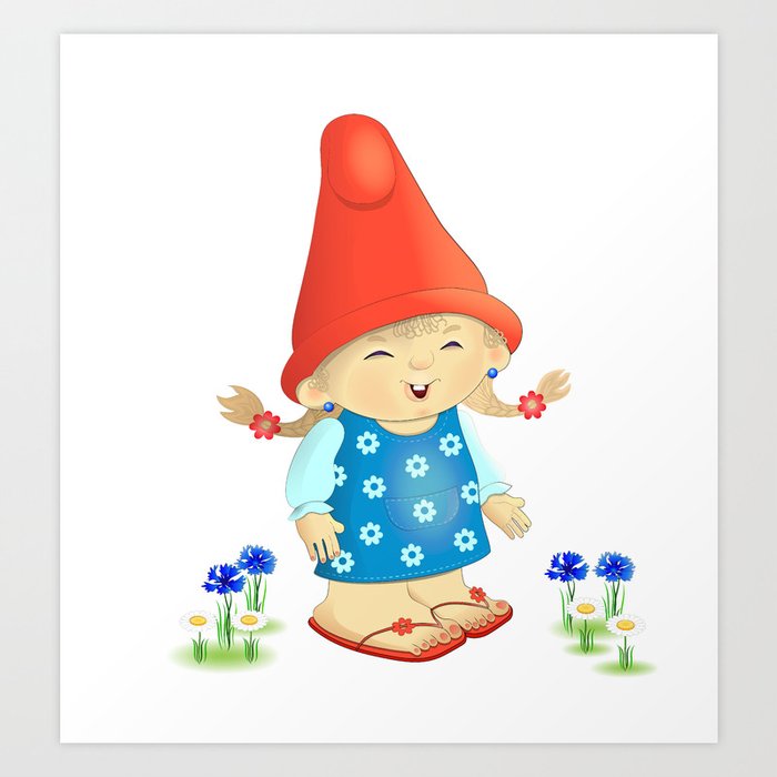 garden gnome little Girl Art Print by dina72
