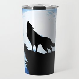 Wolf Howling at Blue Moon Travel Mug