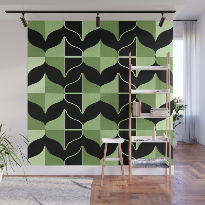 WHALE SONG Midcentury Modern Geometry Green Wall Mural