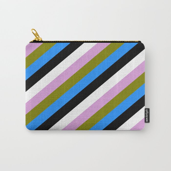 Eye-catching Plum, Green, Blue, Black, and White Colored Stripes Pattern Carry-All Pouch