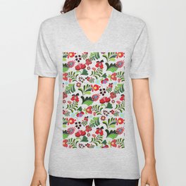 Hungarian Folk Botanical Pattern V Neck T Shirt