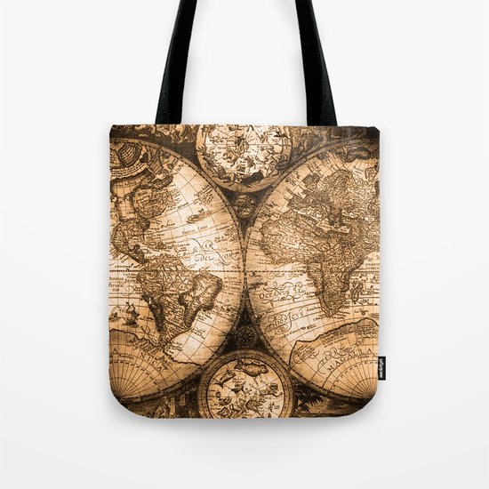 World Map Antique Vintage Brown Beige Sepia Globe Astrology Star Maps Tote Bag