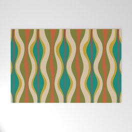 Mid-Century Modern Hourglass Abstract Pattern in Turquoise Teal, Orange, Mustard, Olive, and Mid Mod Beige Welcome Mat