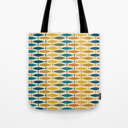 Mid-Century Modern Fish Stripes in Moroccan Teal, Green, Orange, Mustard, and Cream Tote Bag