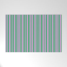 [ Thumbnail: Sea Green and Plum Colored Pattern of Stripes Welcome Mat ]