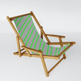 [ Thumbnail: Dark Grey & Lime Colored Stripes Pattern Sling Chair ]