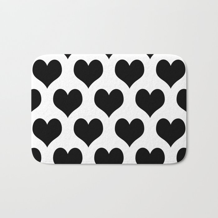 White And Black Heart Minimalist Bath Mat