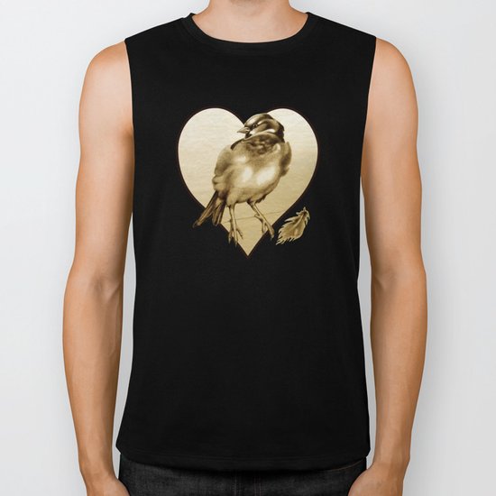 Sparrow With Feather Biker Tank