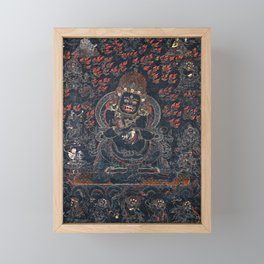 Mahakala Protector Tibetan Buddhist Thangka Framed Mini Art Print