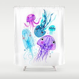 Jelly Fish Fields - Ocean Watercolor Shower Curtain