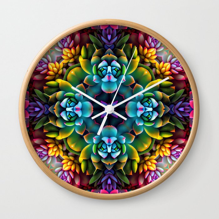 Colorful Floral Frenzy Kaleidoscope Wall Clock