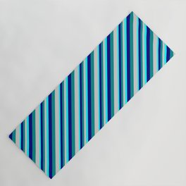 [ Thumbnail: Aqua, Blue, Dark Cyan, and Light Gray Colored Lined/Striped Pattern Yoga Mat ]
