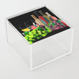 Graphic Art Composition Of Grapes, Wine Glasses, and Bottles Acrylic Box