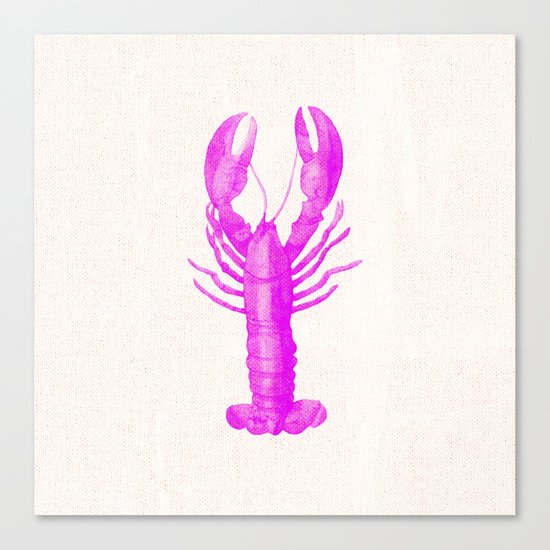 Pink Lobster on Linen Nautical Decor Canvas Print