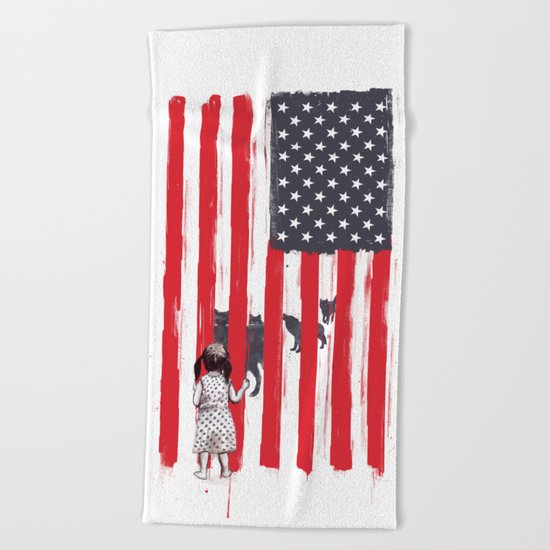 Little girl and wolves Beach Towel