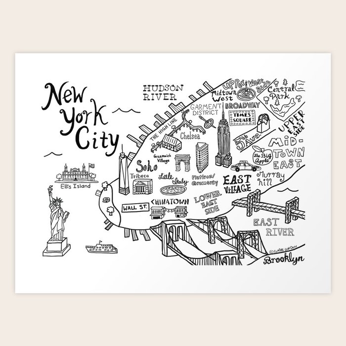 New York City Map Art Print by clairelordon | Society6