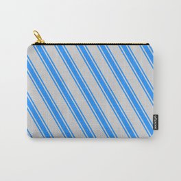 [ Thumbnail: Light Gray and Blue Colored Striped Pattern Carry-All Pouch ]
