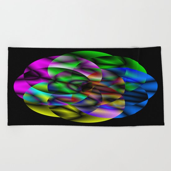 Concentric Vibrancy - Abstract, neon, geometry artwork Beach Towel