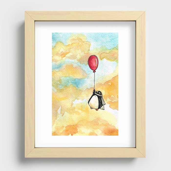Penguin and a Red Balloon Recessed Framed Print