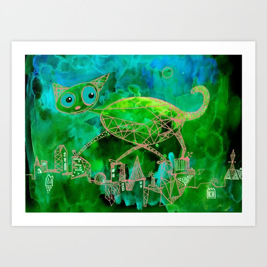 green cat Art Print