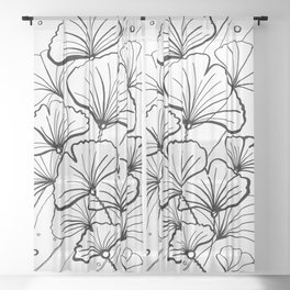 Eco Nature Lily Line Art Water Flowers Bubbles  Sheer Curtain