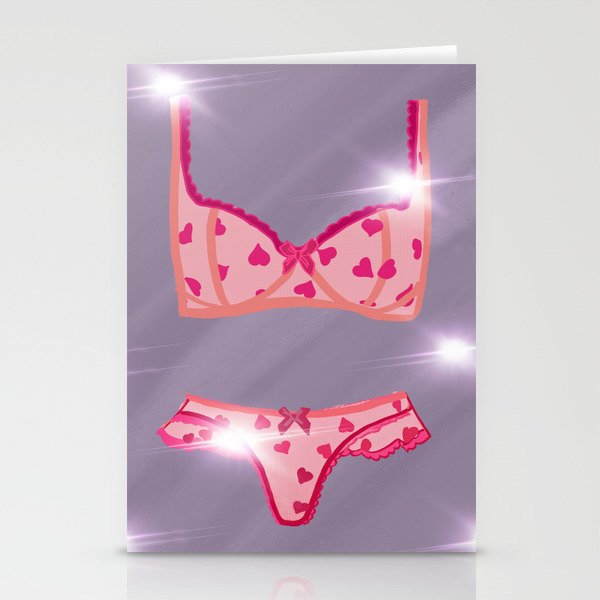 Pink Heart Lingerie Set Stationery Cards