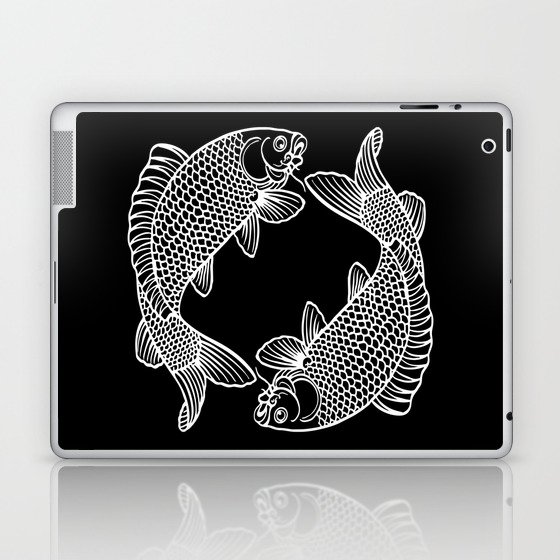 Black And White Koi Minimalist Line Drawing Laptop & iPad Skin