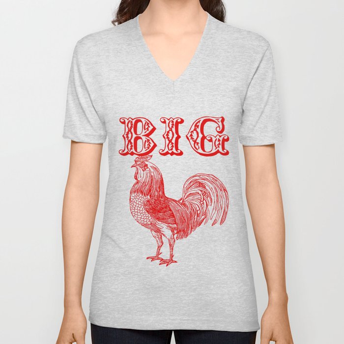 Big Red Rooster Humorous Print V Neck T Shirt