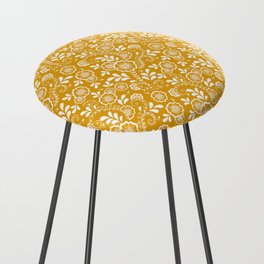 Mustard And White Eastern Floral Pattern Counter Stool