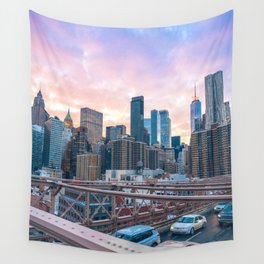 Brooklyn Bridge Sunset | New York City | Lower Manhattan Skyline Wall Tapestry