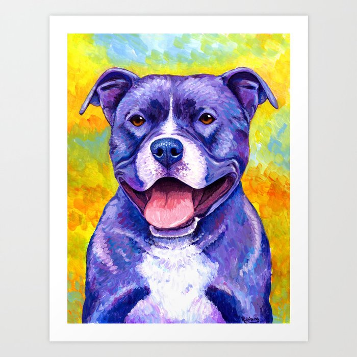 Peppy Pitbull Terrier Colorful Dog Art Print By Psychedeliczen