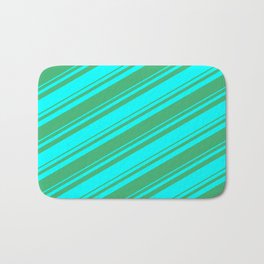 [ Thumbnail: Sea Green and Aqua Colored Lined Pattern Bath Mat ]