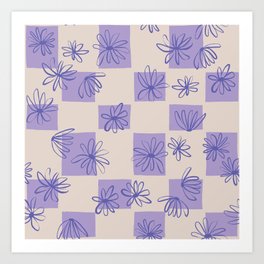 Daisy checkerboard in very peri Art Print