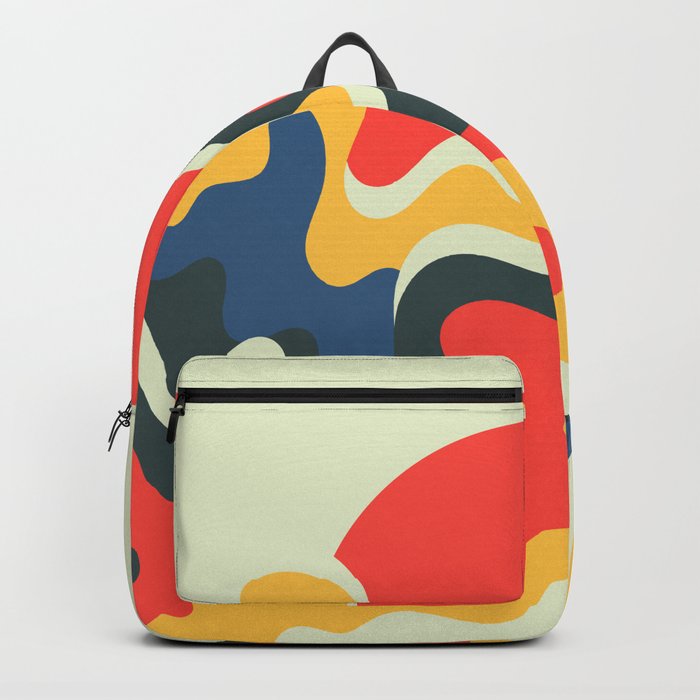 Vintage Retro 50s and 60s Color Palette Abstract Mid-Century Minimalist Nature Art Sun and Swirling Waves Backpack