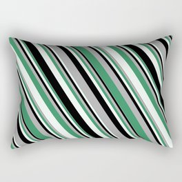 [ Thumbnail: Dark Gray, Sea Green, Mint Cream, and Black Colored Stripes/Lines Pattern Rectangular Pillow ]