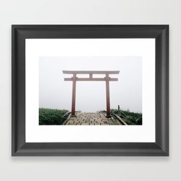 Mountain temple torii gate Framed Art Print