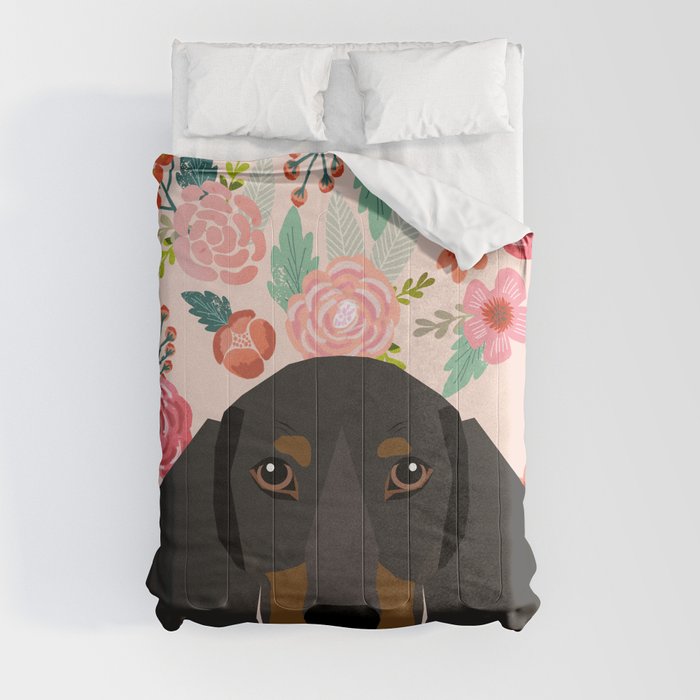 Dachshund florals cute pet gifts black and tan dachshund gifts for dog lover with weener dog Comforter