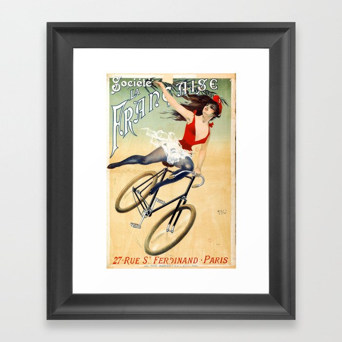 Poster vintage french bicycle girl Framed Art Print