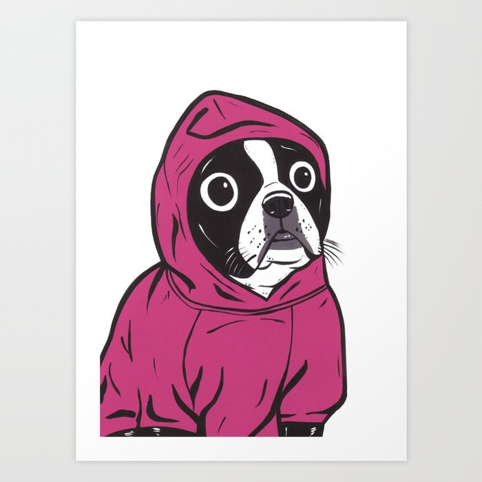 Pink Hoodie Boston Terrier Art Print