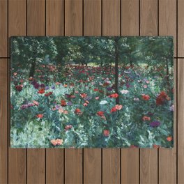 Colorful poppy flowers - field floral blossom landscape painting for duvets, blankets, shower curtains, pillows, curtains & comforters wall decor Outdoor Rug