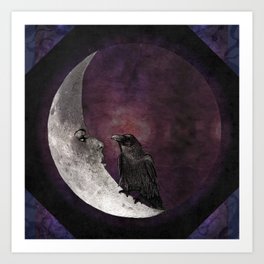 The crow and its moon. Art Print