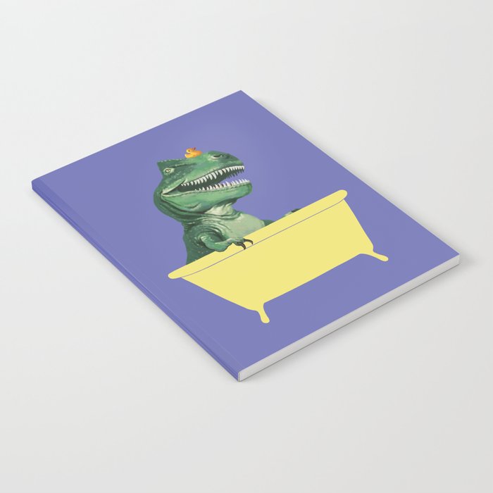 Playful T-Rex in Bathtub in Purple Notebook
