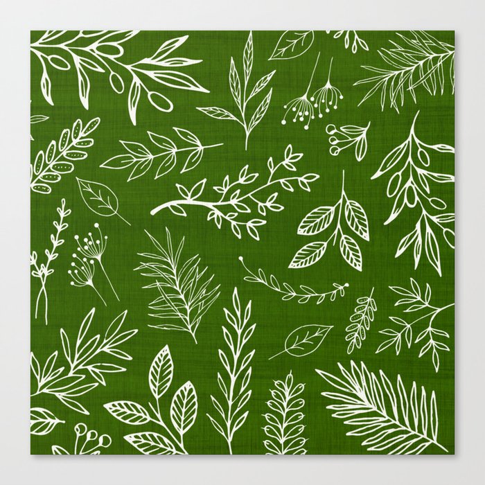 Emerald Forest Botanical Drawing Canvas Print